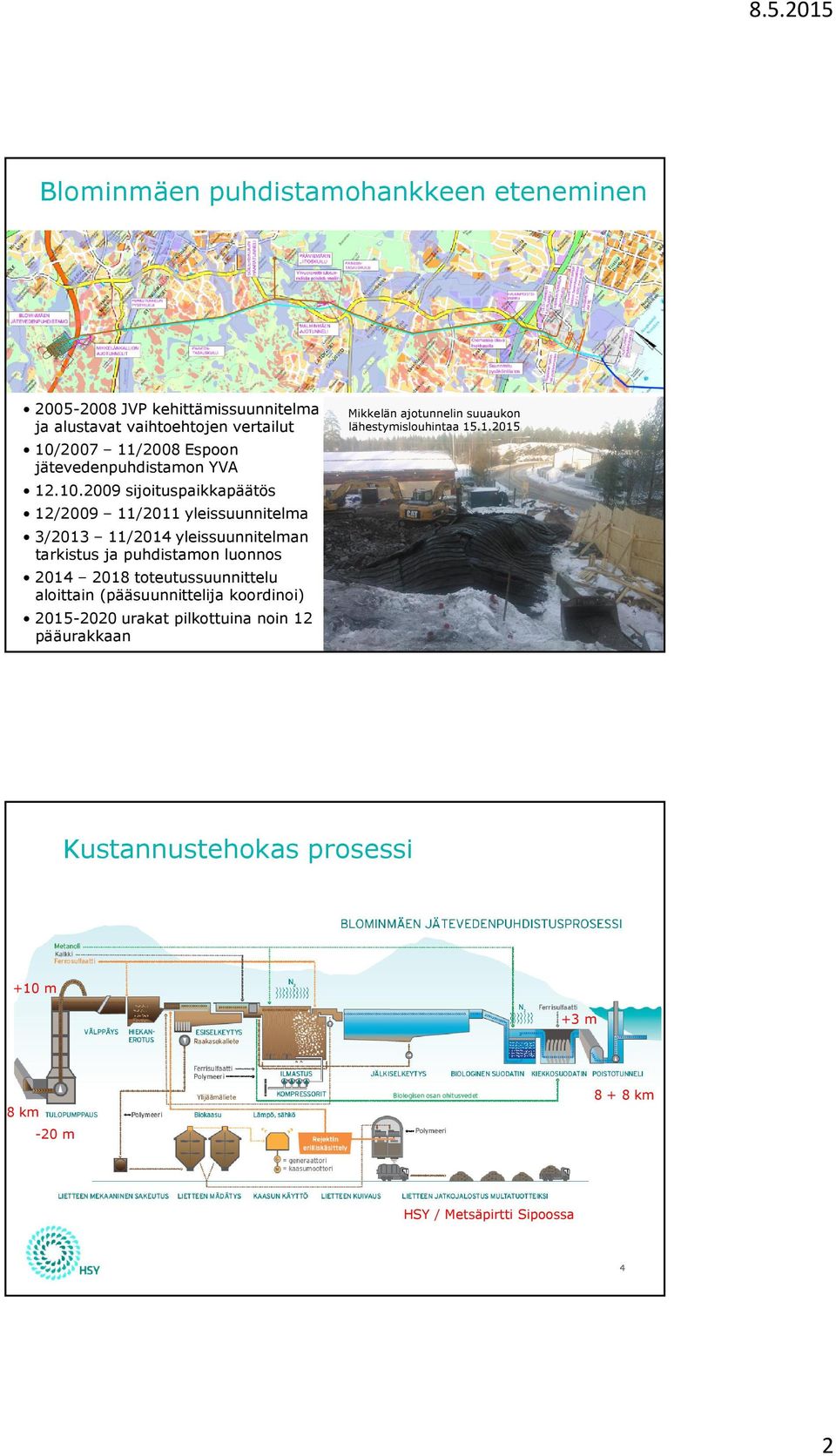 2009 sijoituspaikkapäätös 12/2009 11/2011 yleissuunnitelma 3/2013 11/2014 yleissuunnitelman tarkistus ja puhdistamon luonnos 2014 2018