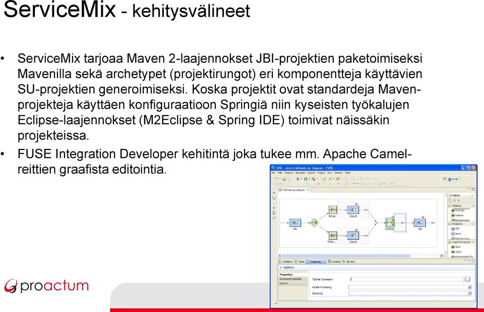 Koska projektit ovat standardeja Mavenprojekteja käyttäen konfiguraatioon Springiä niin kyseisten työkalujen