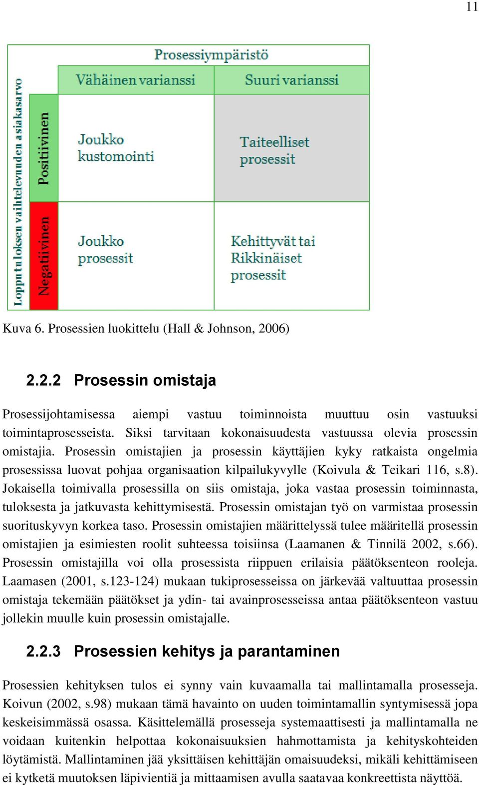 Prosessin omistajien ja prosessin käyttäjien kyky ratkaista ongelmia prosessissa luovat pohjaa organisaation kilpailukyvylle (Koivula & Teikari 116, s.8).