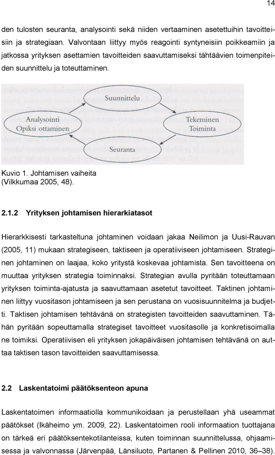 Johtamisen vaiheita (Vilkkumaa 2005, 48). 2.1.