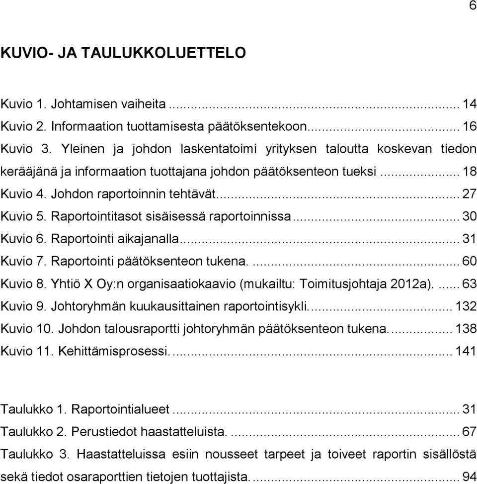 Raportointitasot sisäisessä raportoinnissa... 30 Kuvio 6. Raportointi aikajanalla... 31 Kuvio 7. Raportointi päätöksenteon tukena.... 60 Kuvio 8.