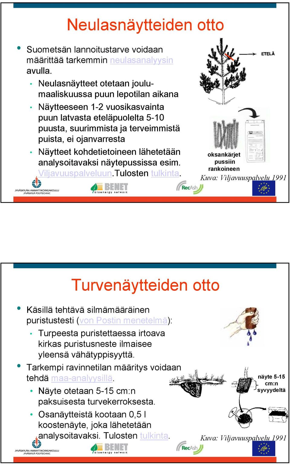 kohdetietoineen lähetetään analysoitavaksi näytepussissa esim. Viljavuuspalveluun.Tulosten tulkinta.