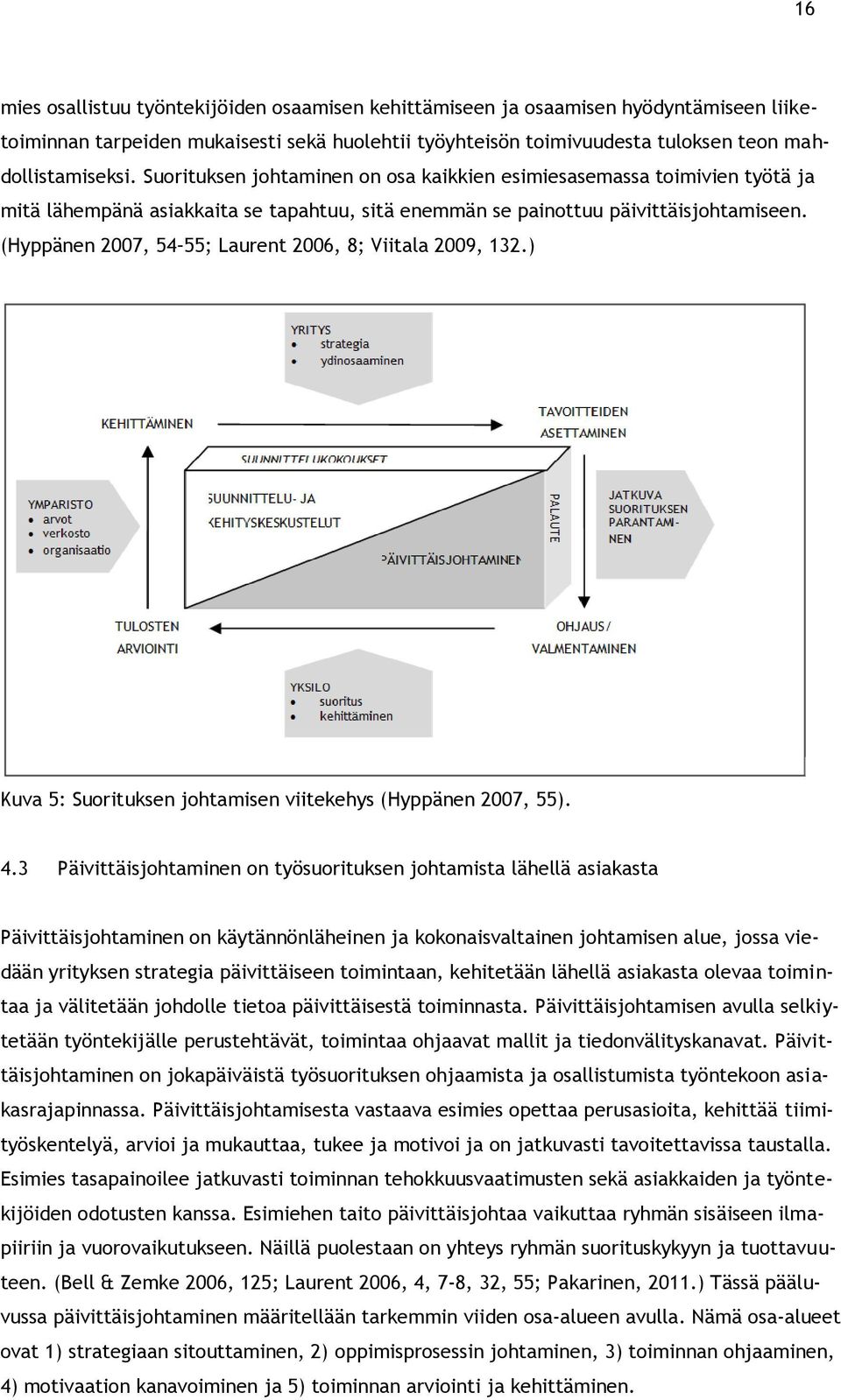 (Hyppänen 2007, 54 55; Laurent 2006, 8; Viitala 2009, 132.) Kuva 5: Suorituksen johtamisen viitekehys (Hyppänen 2007, 55). 4.