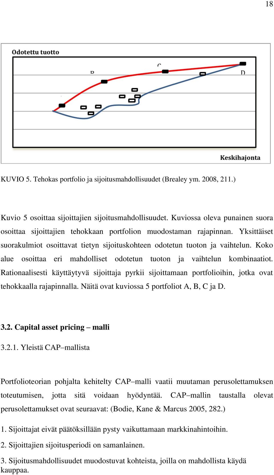 Koko alue osoittaa eri mahdolliset odotetun tuoton ja vaihtelun kombinaatiot. Rationaalisesti käyttäytyvä sijoittaja pyrkii sijoittamaan portfolioihin, jotka ovat tehokkaalla rajapinnalla.