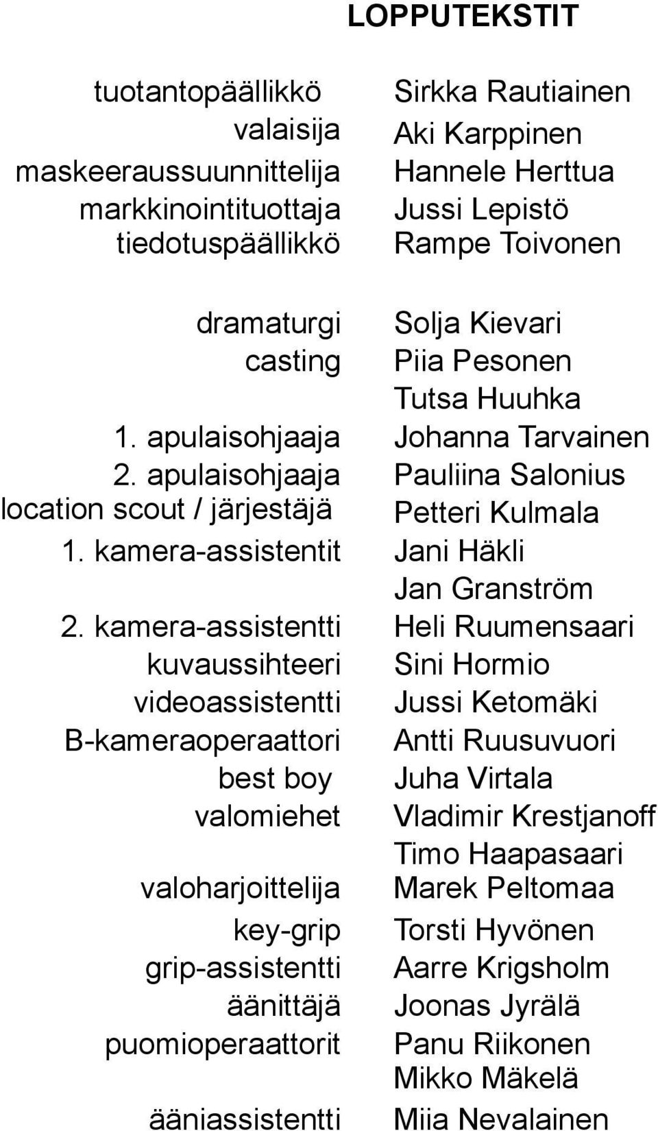 kamera-assistentit Jani Häkli Jan Granström 2.