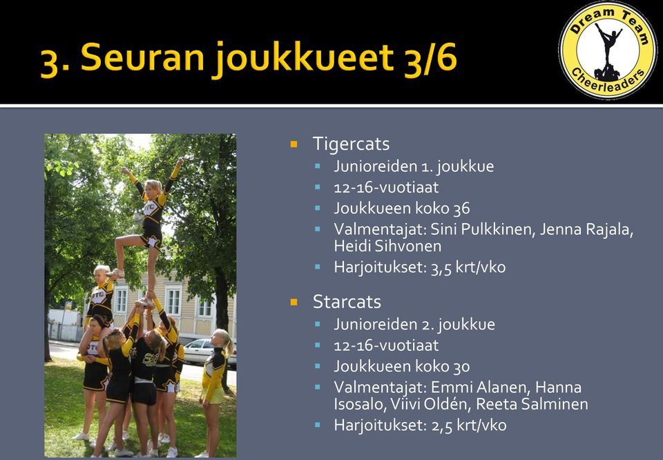 Rajala, Heidi Sihvonen Harjoitukset: 3,5 krt/vko Starcats Junioreiden 2.