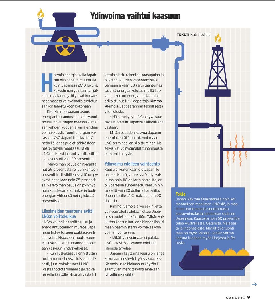 Etenkin maakaasun osuus energiantuotannossa on kasvanut nousevan auringon maassa viimeisen kahden vuoden aikana erittäin voimakkaasti.