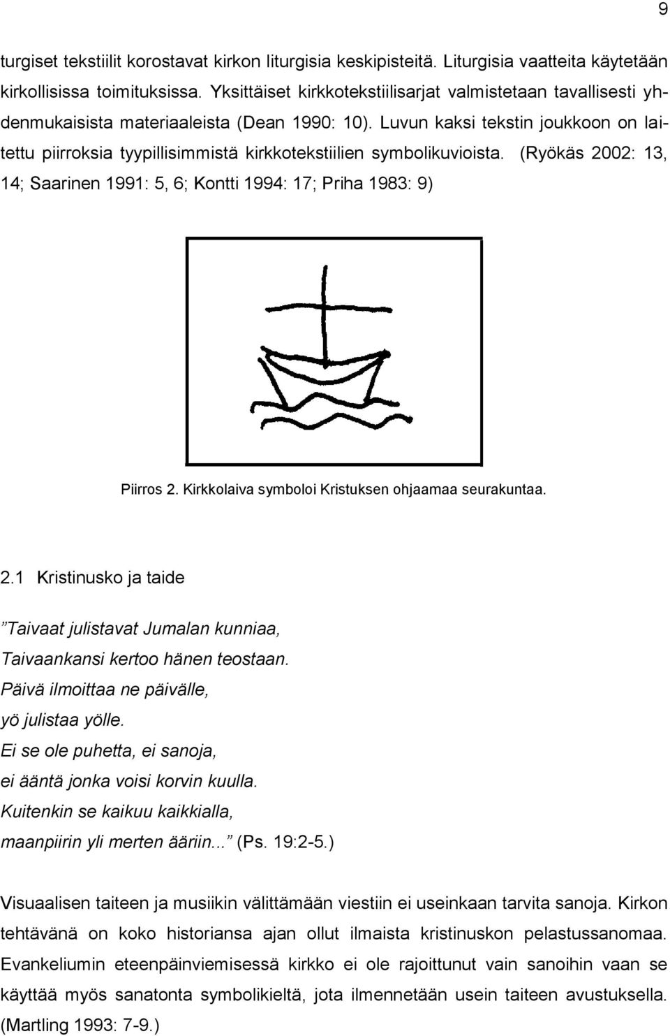 Luvun kaksi tekstin joukkoon on laitettu piirroksia tyypillisimmistä kirkkotekstiilien symbolikuvioista. (Ryökäs 2002: 13, 14; Saarinen 1991: 5, 6; Kontti 1994: 17; Priha 1983: 9) Piirros 2.