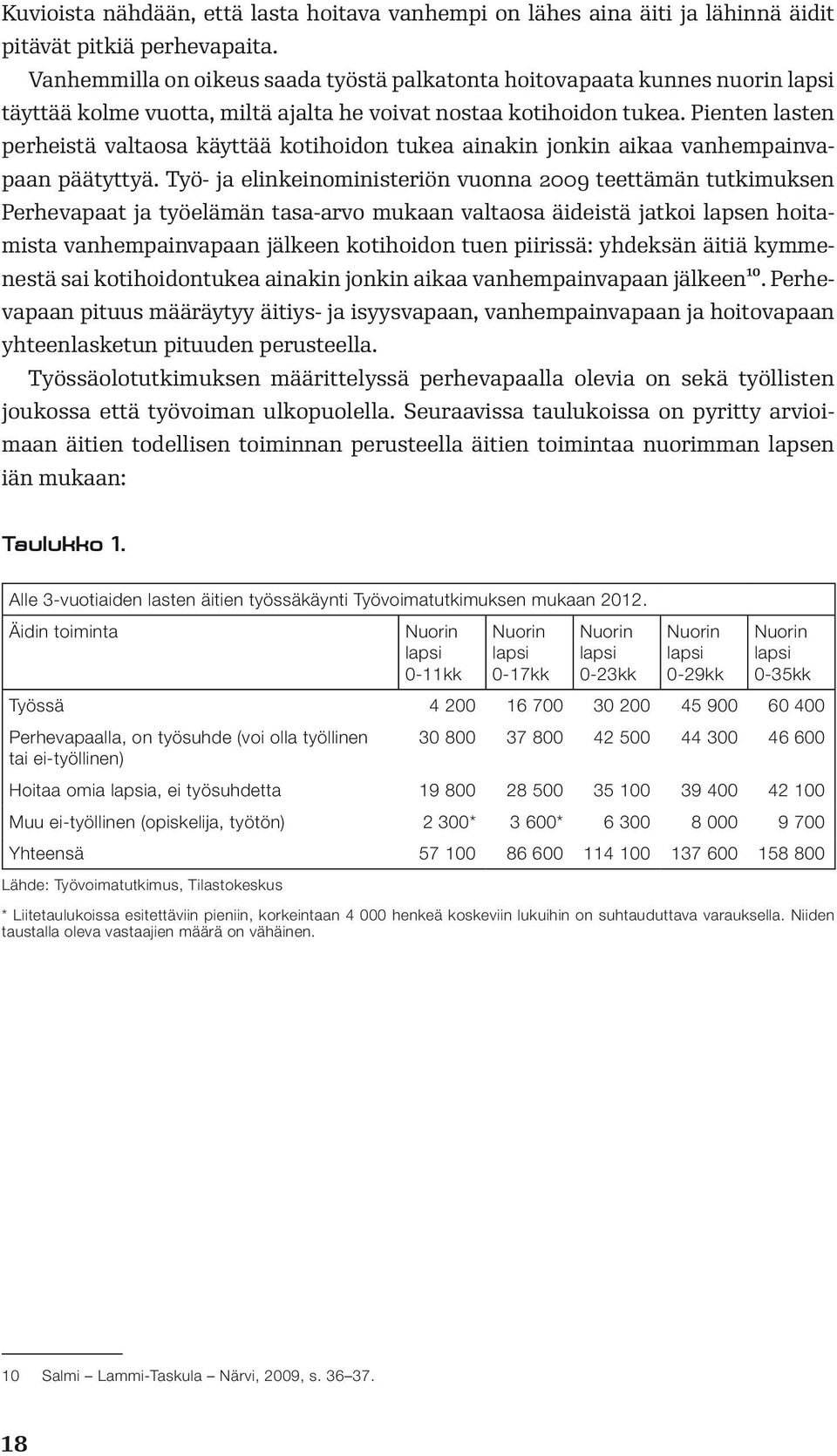 Pienten lasten perheistä valtaosa käyttää kotihoidon tukea ainakin jonkin aikaa vanhempainvapaan päätyttyä.