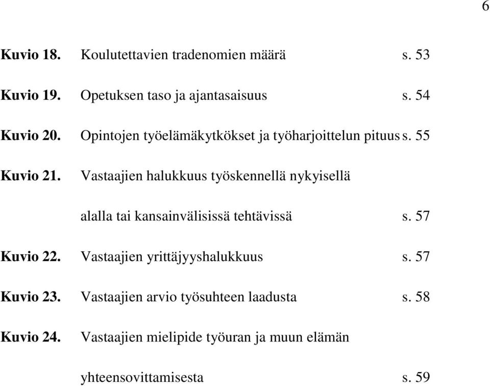 Vastaajien halukkuus työskennellä nykyisellä alalla tai kansainvälisissä tehtävissä s. 57 Kuvio 22.