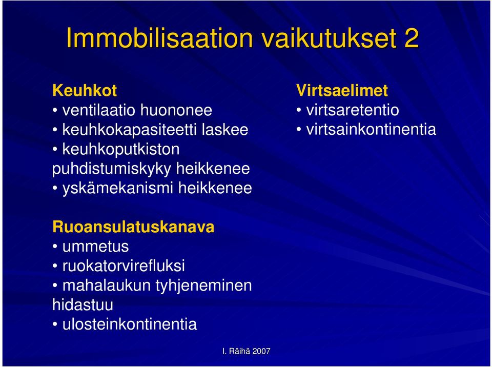 yskämekanismi heikkenee Virtsaelimet virtsaretentio virtsainkontinentia