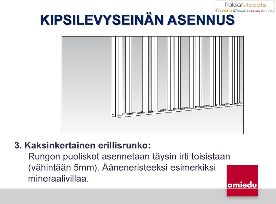 irti toisistaan (vähintään 5mm).