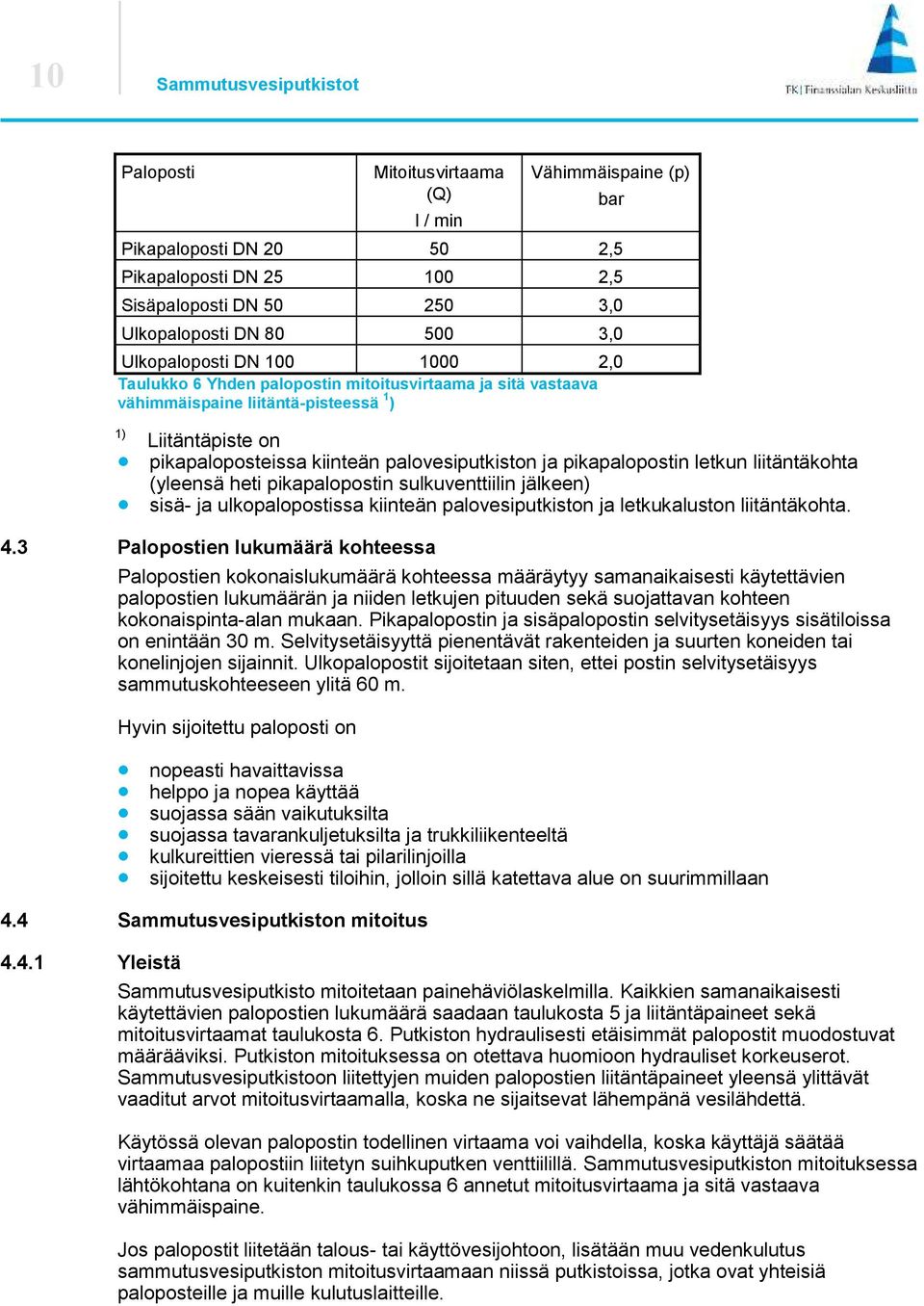 pikapalopostin letkun liitäntäkohta (yleensä heti pikapalopostin sulkuventtiilin jälkeen) sisä- ja ulkopalopostissa kiinteän palovesiputkiston ja letkukaluston liitäntäkohta. 4.