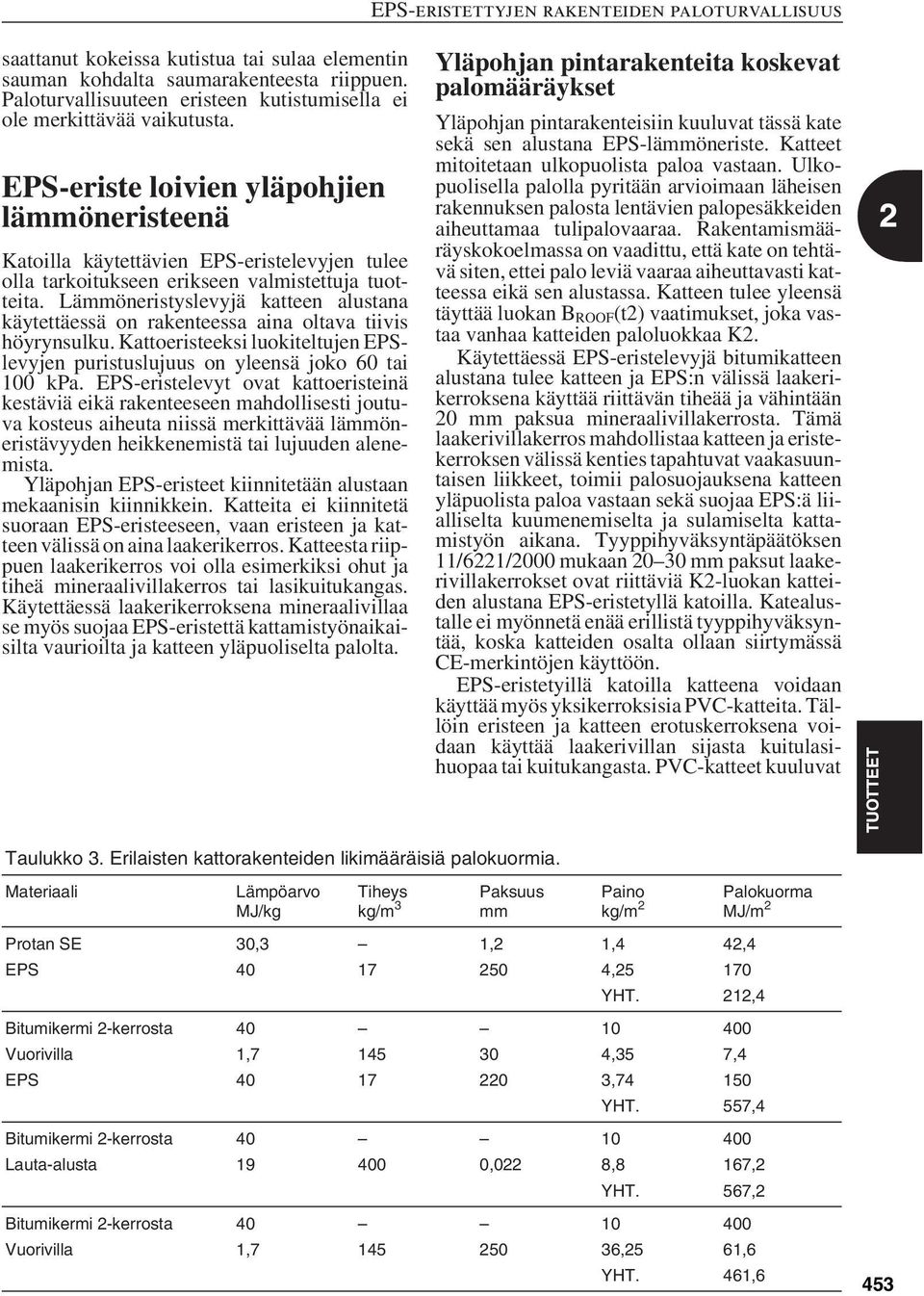 Lämmöneristyslevyjä katteen alustana käytettäessä on rakenteessa aina oltava tiivis höyrynsulku. Kattoeristeeksi luokiteltujen EPSlevyjen puristuslujuus on yleensä joko 60 tai 100 kpa.