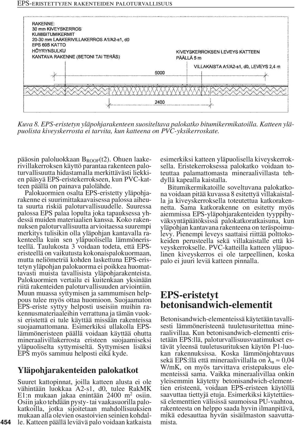 Ohuen laakerivillakerroksen käyttö parantaa rakenteen paloturvallisuutta hidastamalla merkittävästi liekkien pääsyä EPS-eristekerrokseen, kun PVC-katteen päällä on painava palolähde.