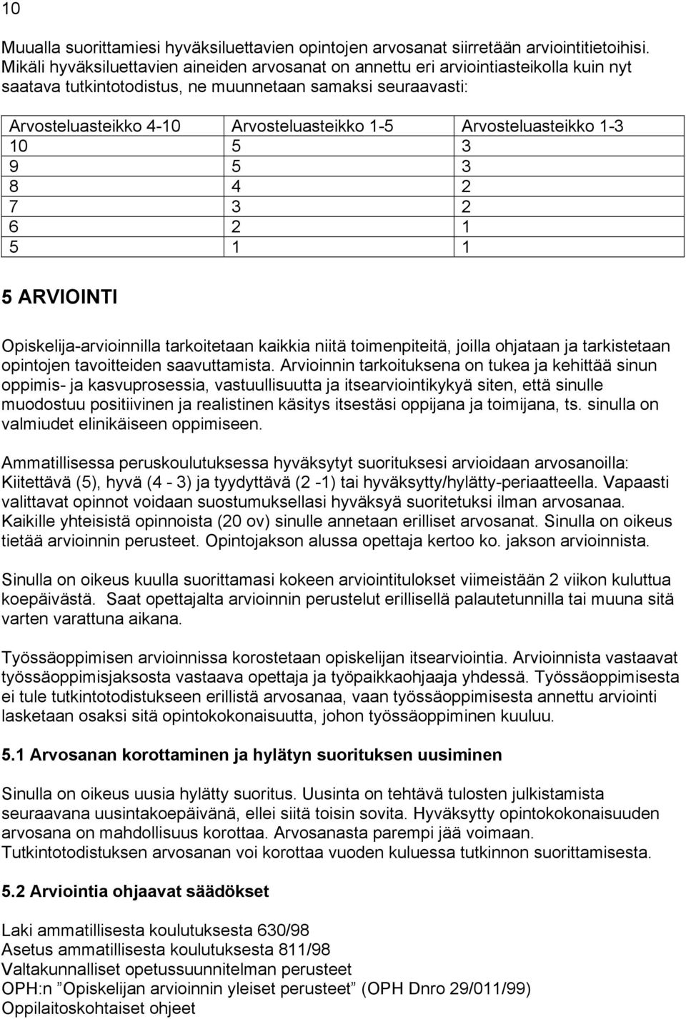 Arvosteluasteikko 1-3 10 5 3 9 5 3 8 4 2 7 3 2 6 2 1 5 1 1 5 ARVIOINTI Opiskelija-arvioinnilla tarkoitetaan kaikkia niitä toimenpiteitä, joilla ohjataan ja tarkistetaan opintojen tavoitteiden