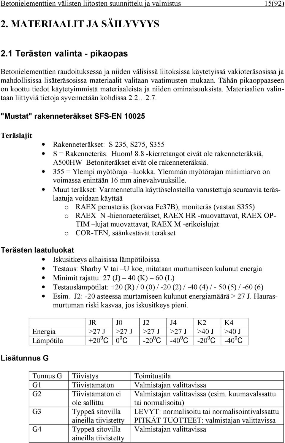 Tähän pikaoppaaseen on koottu tiedot käytetyimmistä materiaaleista ja niiden ominaisuuksista. Materiaalien valintaan liittyviä tietoja syvennetään kohdissa 2.2 2.7.