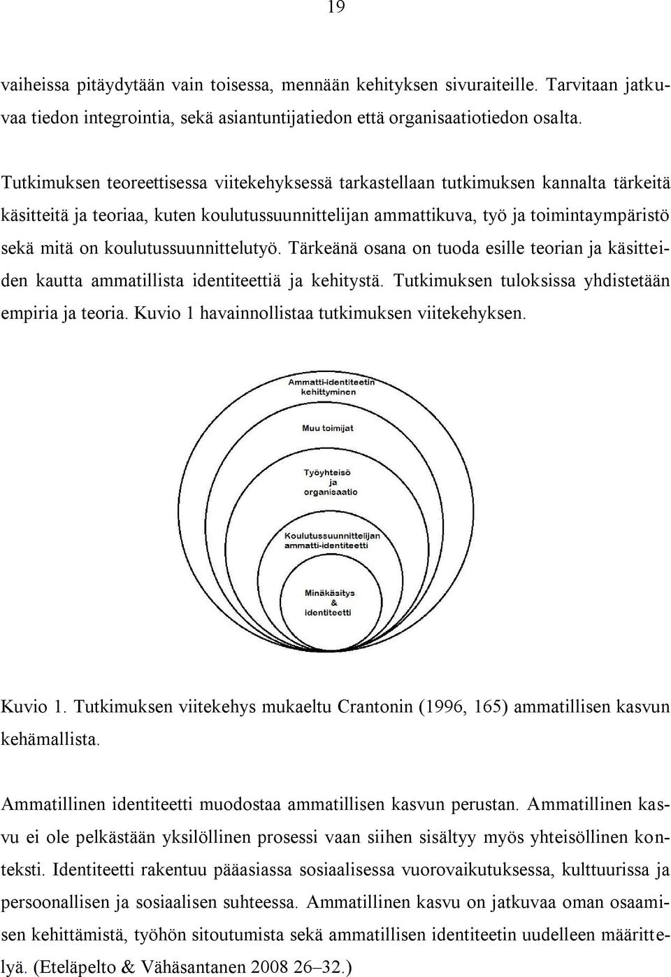 koulutussuunnittelutyö. Tärkeänä osana on tuoda esille teorian ja käsitteiden kautta ammatillista identiteettiä ja kehitystä. Tutkimuksen tuloksissa yhdistetään empiria ja teoria.