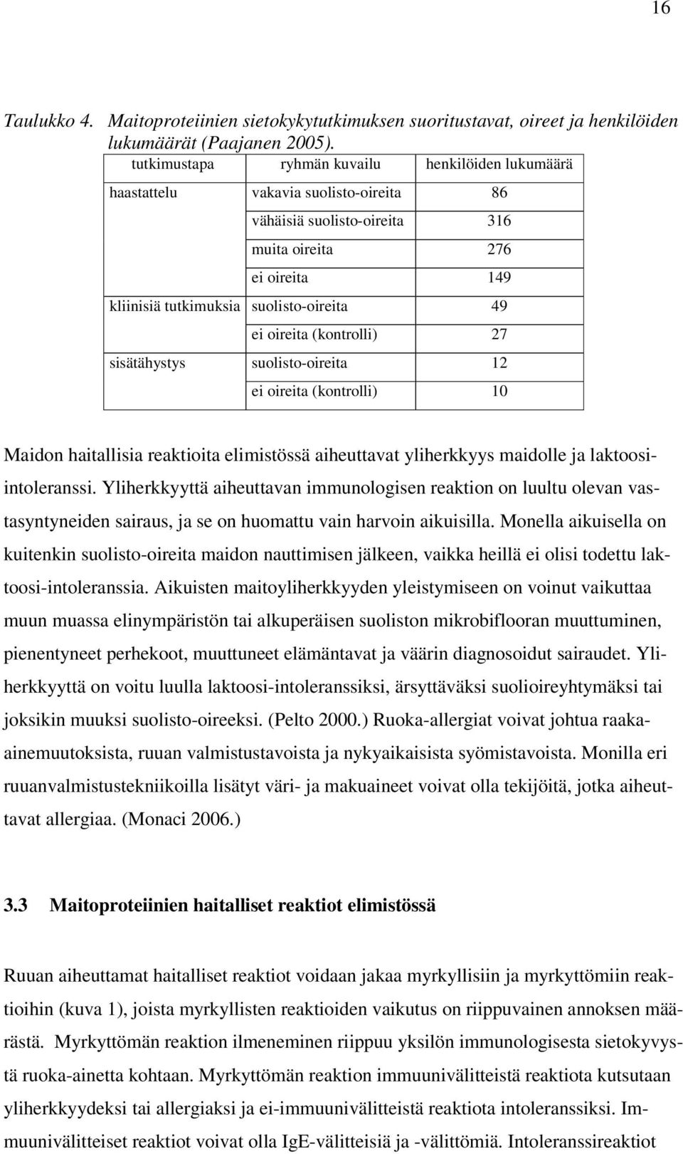 oireita (kontrolli) 27 sisätähystys suolisto-oireita 12 ei oireita (kontrolli) 10 Maidon haitallisia reaktioita elimistössä aiheuttavat yliherkkyys maidolle ja laktoosiintoleranssi.