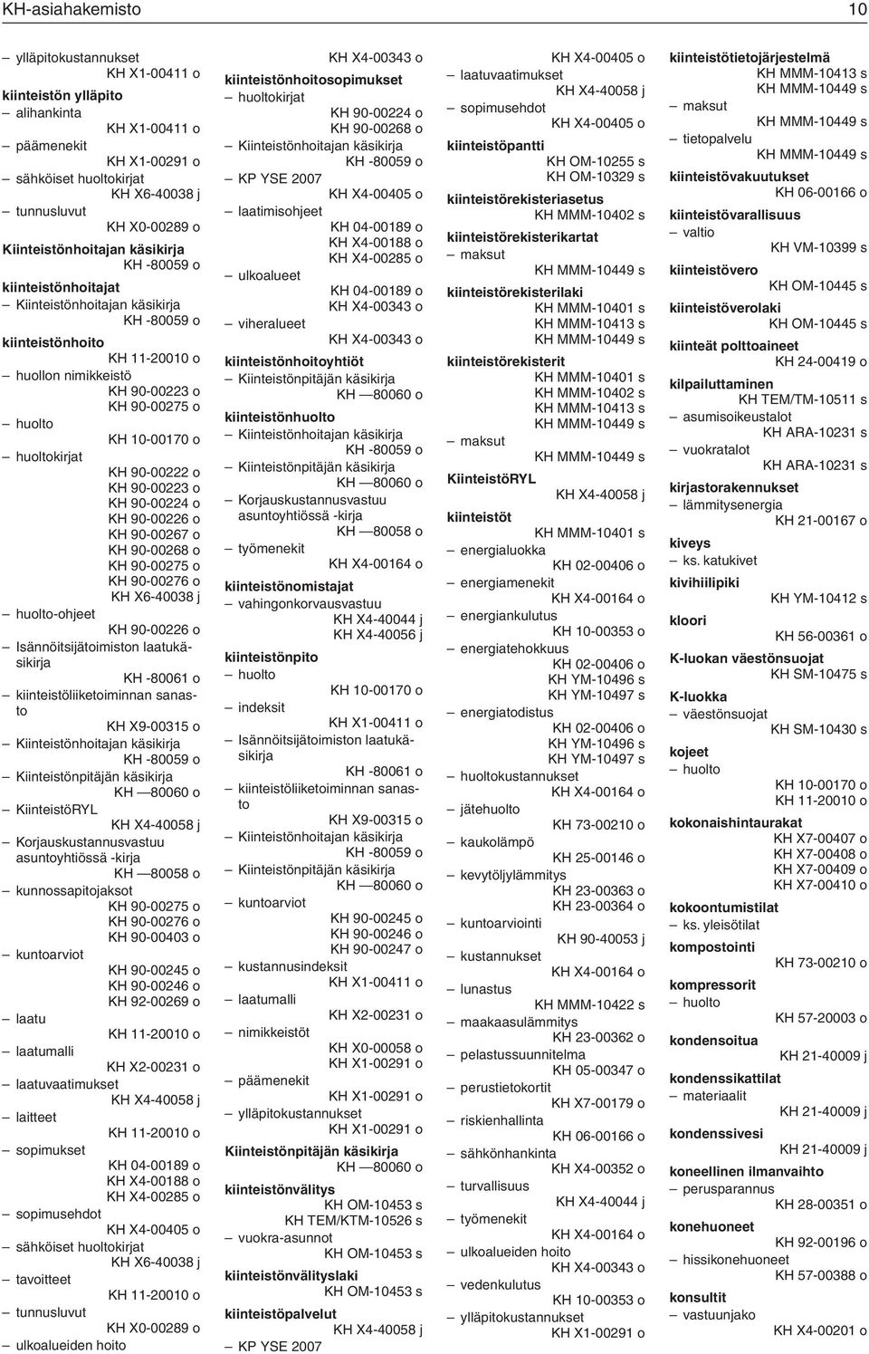 KH 90-00268 o KH 90-00275 o KH 90-00276 o KH X6-40038 j -ohjeet KH 90-00226 o Isännöitsijätoimiston laatukäsikirja KH -80061 o kiinteistöliiketoiminnan sanasto KH X9-00315 o Kiinteistönhoitajan