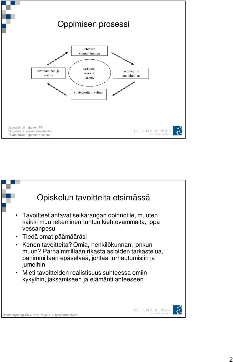 päämääräsi Kenen tavoitteita? Omia, henkilökunnan, jonkun muun?
