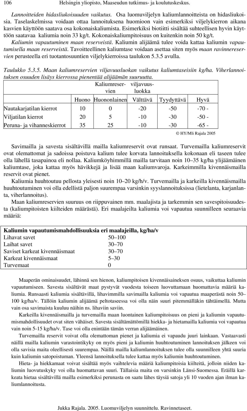 Esimerkiksi biotiitti sisältää suhteellisen hyvin käyttöön saatavaa kaliumia noin 33 kg/t. Kokonaiskaliumpitoisuus on kuitenkin noin 50 kg/t. Kaliumin vapautuminen maan reserveistä.