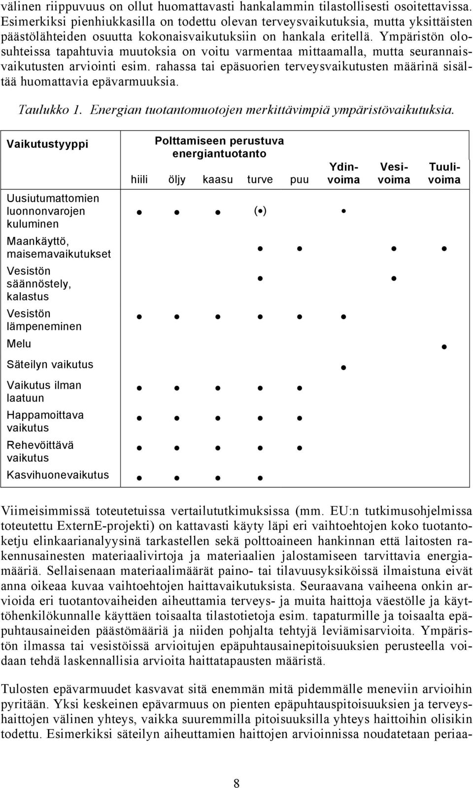 Ympäristön olosuhteissa tapahtuvia muutoksia on voitu varmentaa mittaamalla, mutta seurannaisvaikutusten arviointi esim.