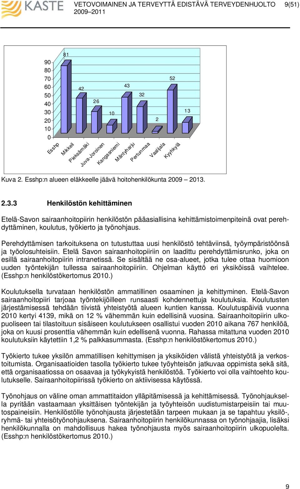 2.3.3 Henkilöstön kehittäminen Etelä-Savon sairaanhoitopiirin henkilöstön pääasiallisina kehittämistoimenpiteinä ovat perehdyttäminen, koulutus, työkierto ja työnohjaus.