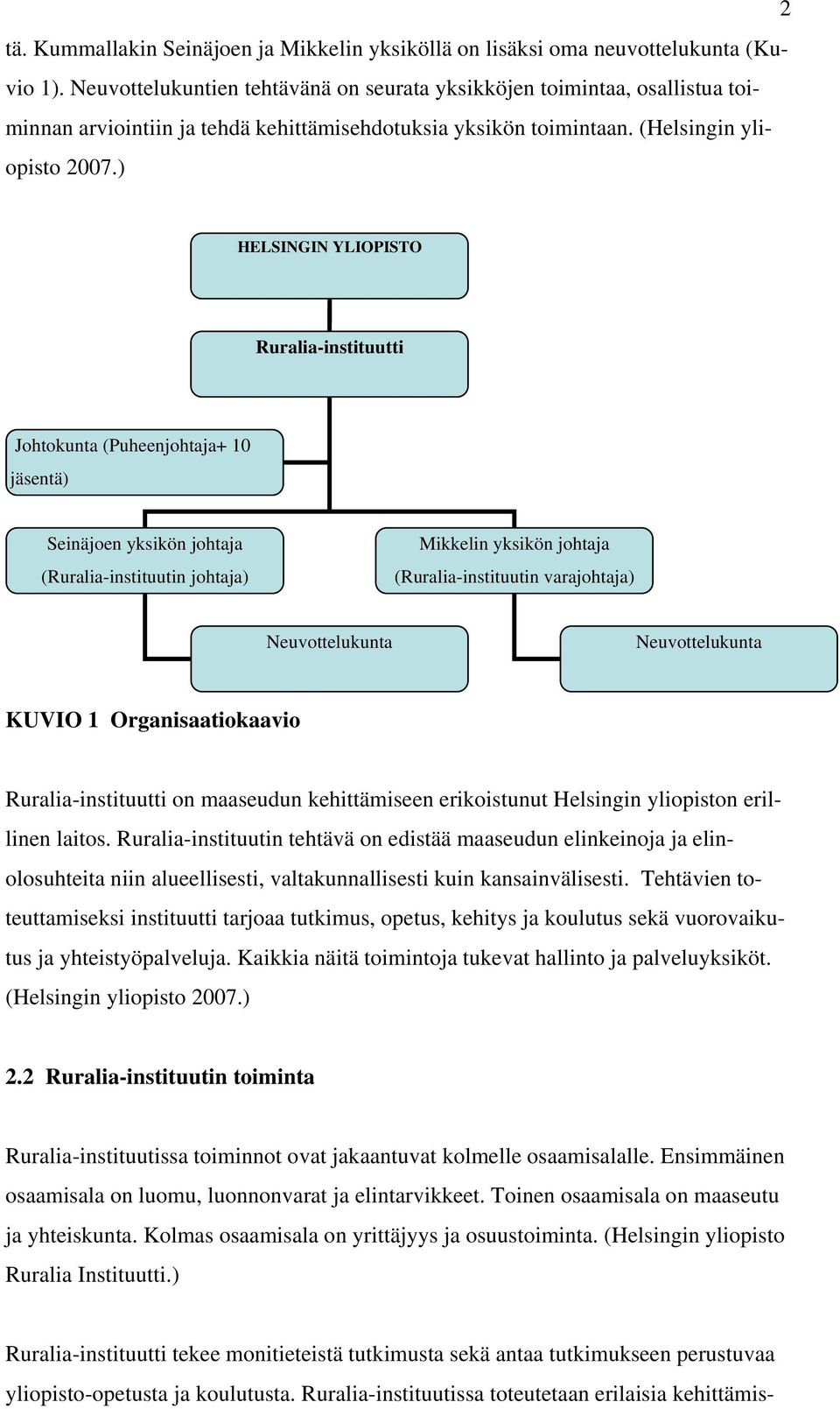 ) HELSINGIN YLIOPISTO Ruralia-instituutti Johtokunta (Puheenjohtaja+ 10 jäsentä) Seinäjoen yksikön johtaja (Ruralia-instituutin johtaja) Mikkelin yksikön johtaja (Ruralia-instituutin varajohtaja)