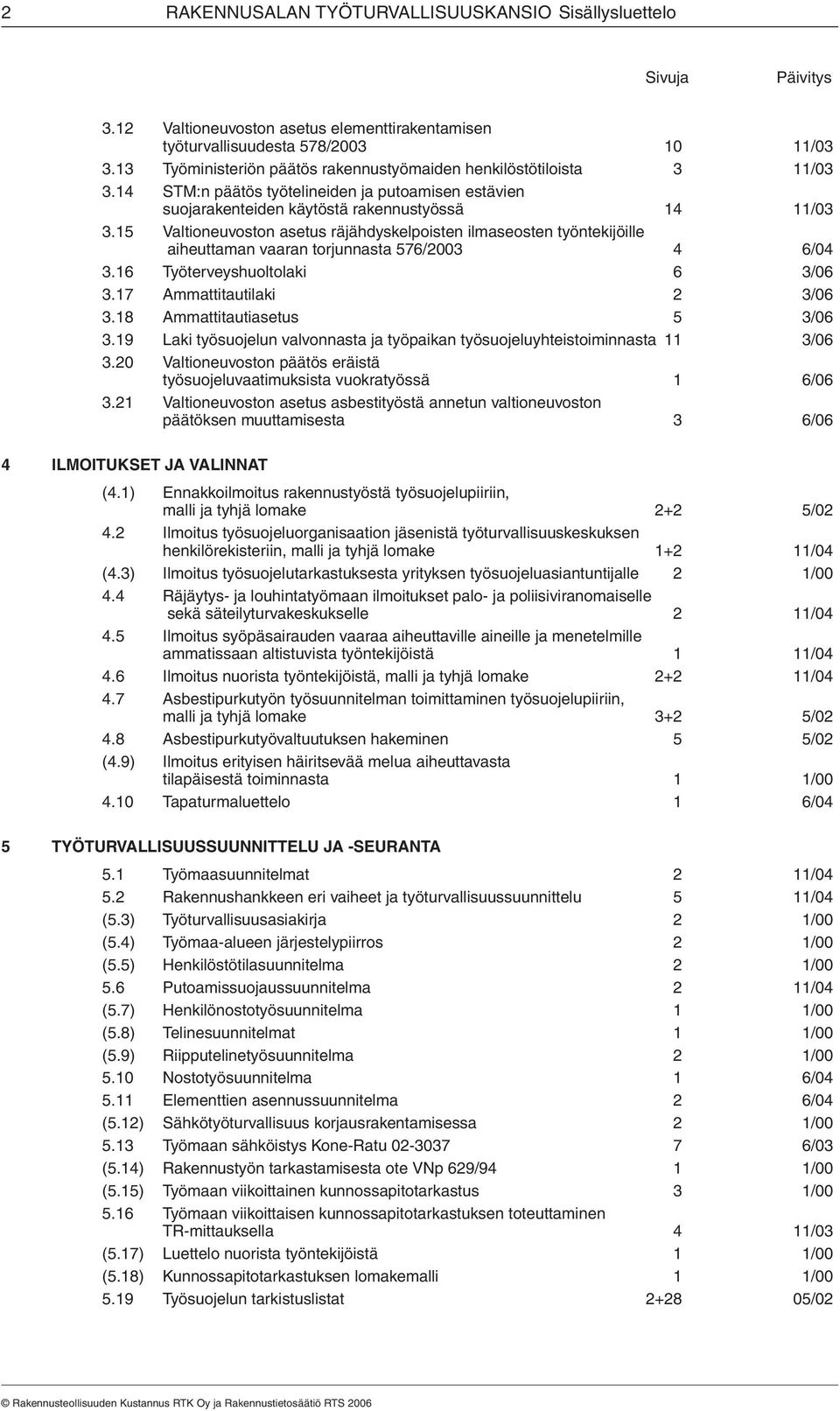 15 Valtioneuvoston asetus räjähdyskelpoisten ilmaseosten työntekijöille aiheuttaman vaaran torjunnasta 576/2003 4 6/04 3.16 Työterveyshuoltolaki 6 3/06 3.17 Ammattitautilaki 2 3/06 3.