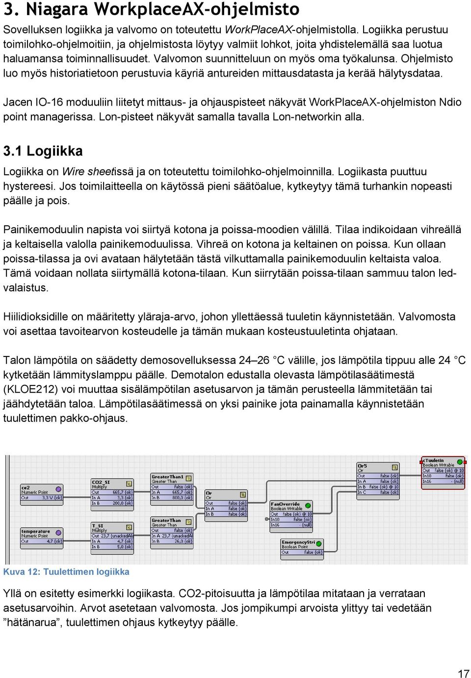 Ohjelmisto luo myös historiatietoon perustuvia käyriä antureiden mittausdatasta ja kerää hälytysdataa.