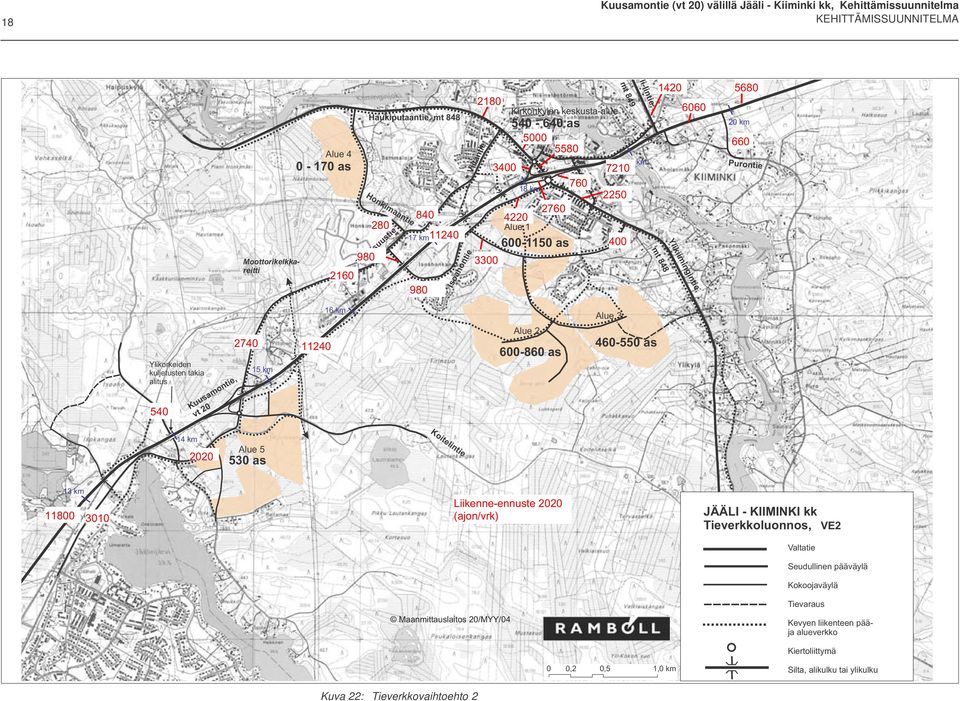Ylikorkeiden kuljetusten takia alitus 5 uusamontie, vt 2 27 15 km 112 Alue 2 6-86 as 6-55 as oitelintie 1 km 22 Alue 5 53 as 13 km 118 31 Liikenne-ennuste 22 (ajon/vrk) Maanmittauslaitos 2/MYY/,2,5