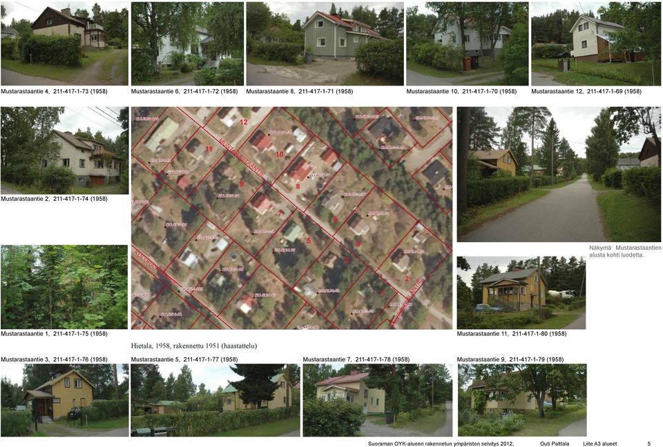 2 1 Mustarastaantie 1, 211-417-1-75 (1958) Mustarastaantie 11, 211-417-1-80 (1958) Hietala, 1958, rakennettu 1951 (haastattelu) Mustarastaantie 3, 211-417-1-76 (1958)