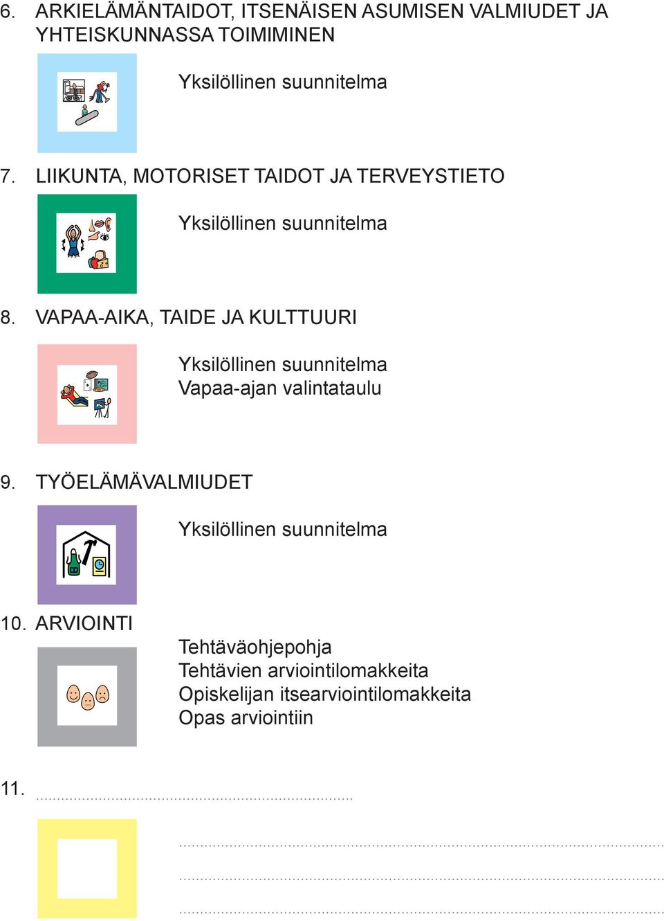 VAPAA-AIKA, TAIDE JA KULTTUURI Yksilöllinen suunnitelma Vapaa-ajan valintataulu 9.