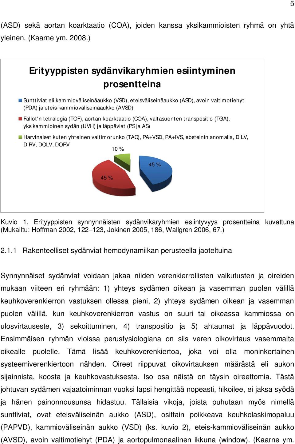 Fallot'n tetralogia (TOF), aortan koarktaatio (COA), valtasuonten transpositio (TGA), yksikammioinen sydän (UVH) ja läppäviat (PS ja AS) Harvinaiset kuten yhteinen valtimorunko (TAC), PA+VSD, PA+IVS,