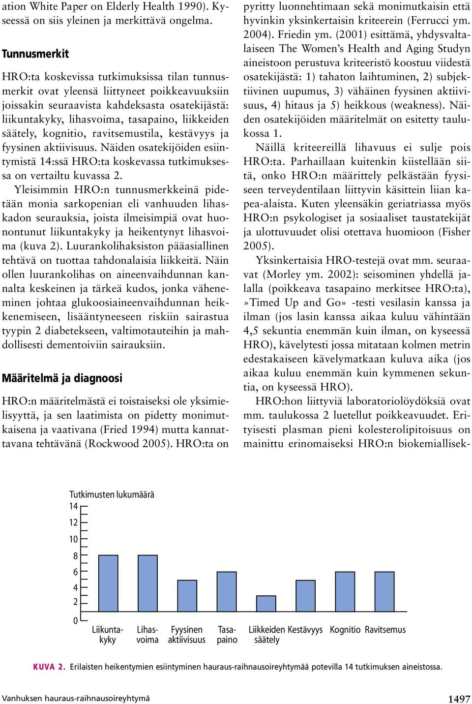 säätely, kognitio, ravitsemustila, kestävyys ja fyysinen aktiivisuus. Näiden osatekijöiden esiintymistä 14:ssä HRO:ta koskevassa tutkimuksessa on vertailtu kuvassa 2.