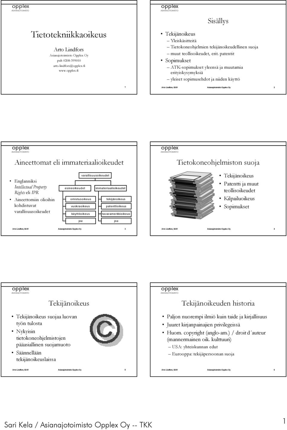 patentit Sopimukset ATK-sopimukset yleensä ja muutamia erityiskysymyksiä yleiset sopimusehdot ja niiden käyttö 1 2 Aineettomat eli immateriaalioikeudet Tietokoneohjelmiston suoja Englanniksi