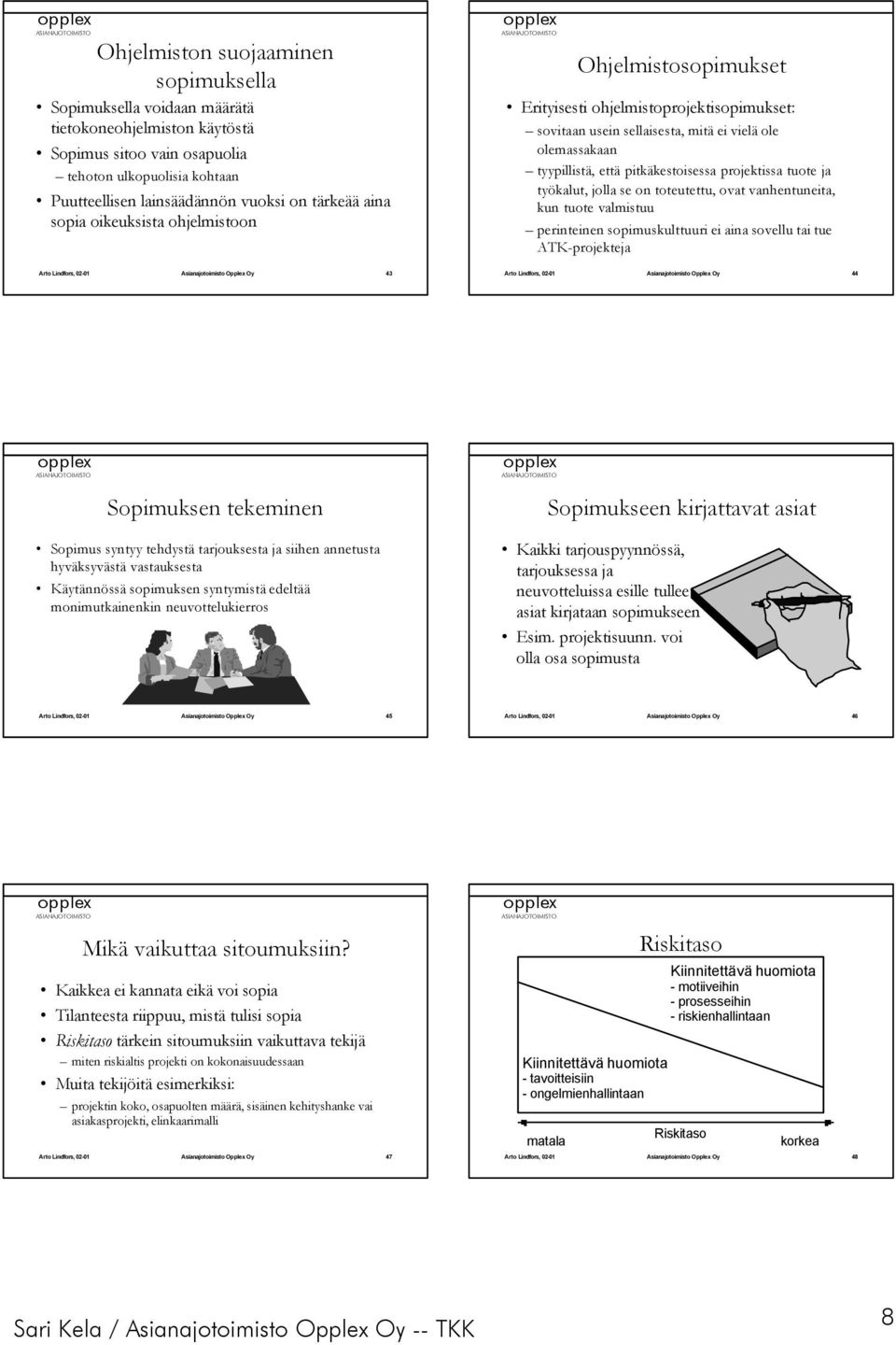 projektissa tuote ja työkalut, jolla se on toteutettu, ovat vanhentuneita, kun tuote valmistuu perinteinen sopimuskulttuuri ei aina sovellu tai tue ATK-projekteja 43 44 Sopimuksen tekeminen Sopimus