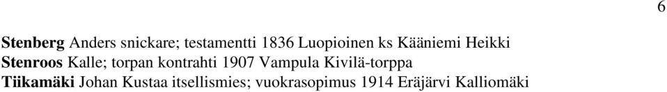 kontrahti 1907 Vampula Kivilä-torppa Tiikamäki Johan