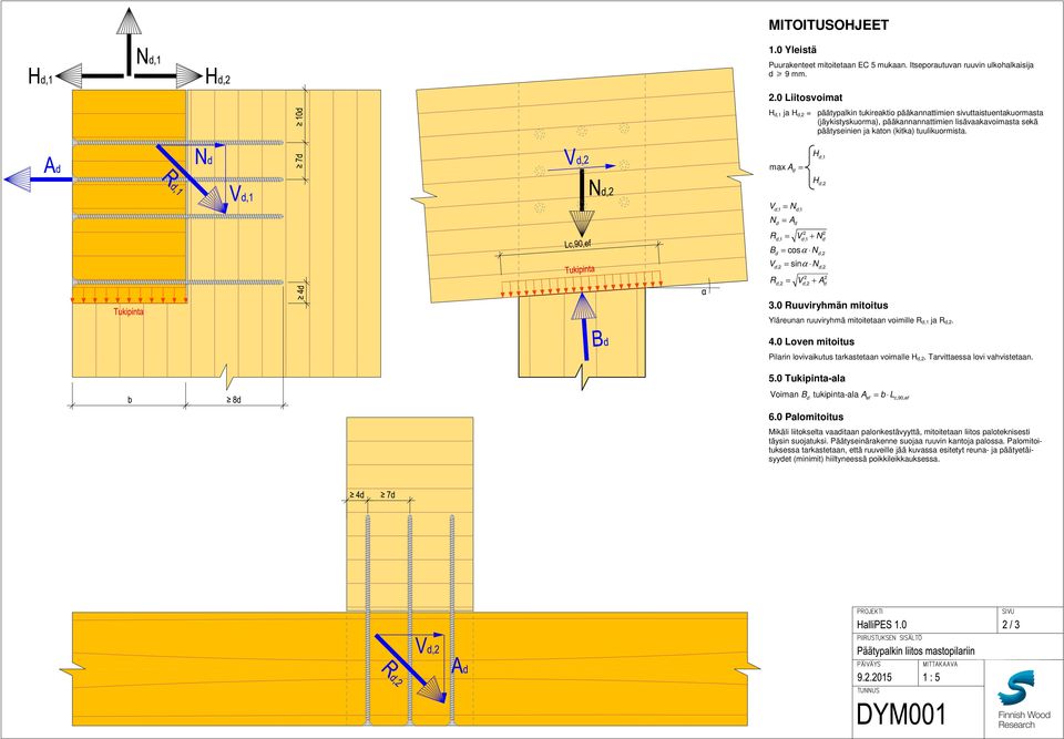max A = H H,1,2 V,1,1 N 2 2,1,1 = N = A = V + N B = cosα N V = sinα N,2,2,2 = V + A 2 2,2,2 3.0 uuviryhmän mitoitus Yläreunan ruuviryhmä mitoitetaan voimille,1 ja,2. 4.