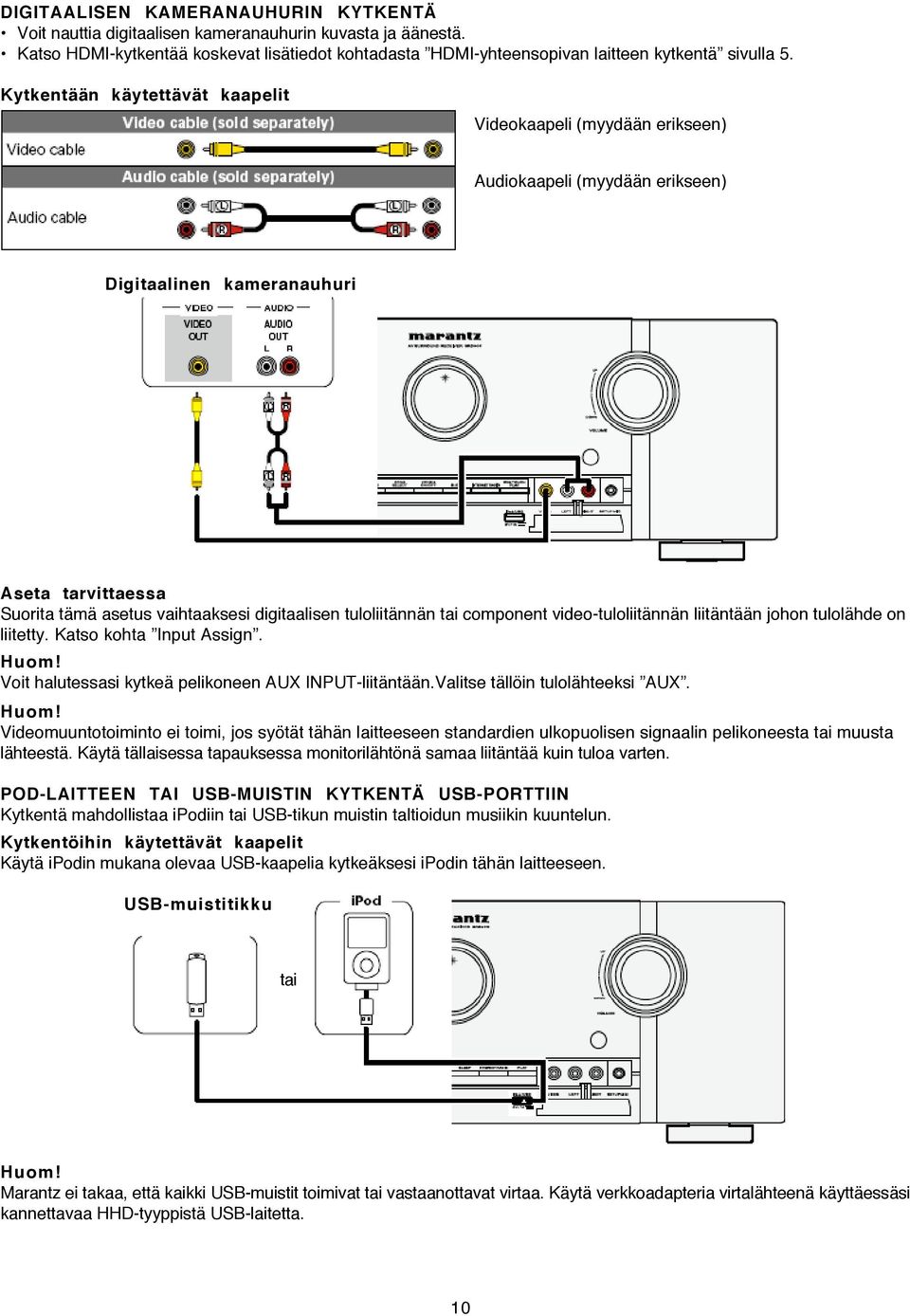 tuloliitännän tai component video-tuloliitännän liitäntään johon tulolähde on liitetty. Katso kohta Input Assign. Voit halutessasi kytkeä pelikoneen AUX INPUT-liitäntään.