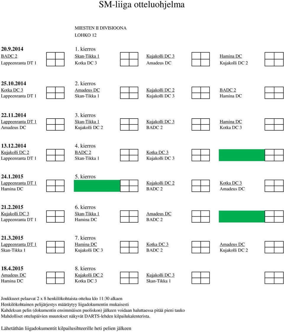 Lappeenranta DT 1 Skan-Tikka 1 Kujakolli DC 3 Lappeenranta DT 1 Kujakolli DC 2 Kotka DC 3 Hamina DC BADC 2 Amadeus DC Kujakolli DC 3 Skan-Tikka 1 Amadeus DC Lappeenranta DT 1