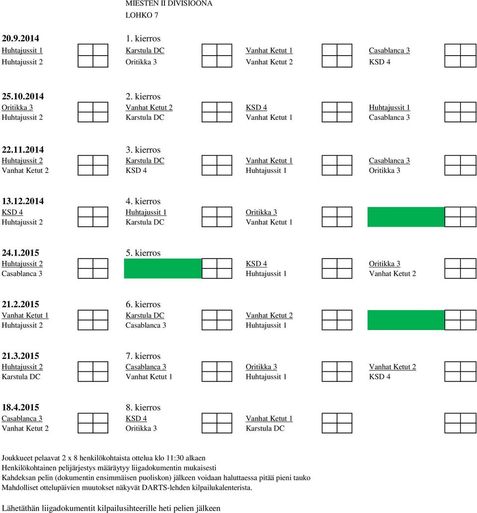 Karstula DC Vanhat Ketut 1 Huhtajussit 2 KSD 4 Oritikka 3 Casablanca 3 Huhtajussit 1 Vanhat Ketut 2 Vanhat Ketut 1 Karstula DC Vanhat Ketut 2 Huhtajussit 2 Casablanca 3