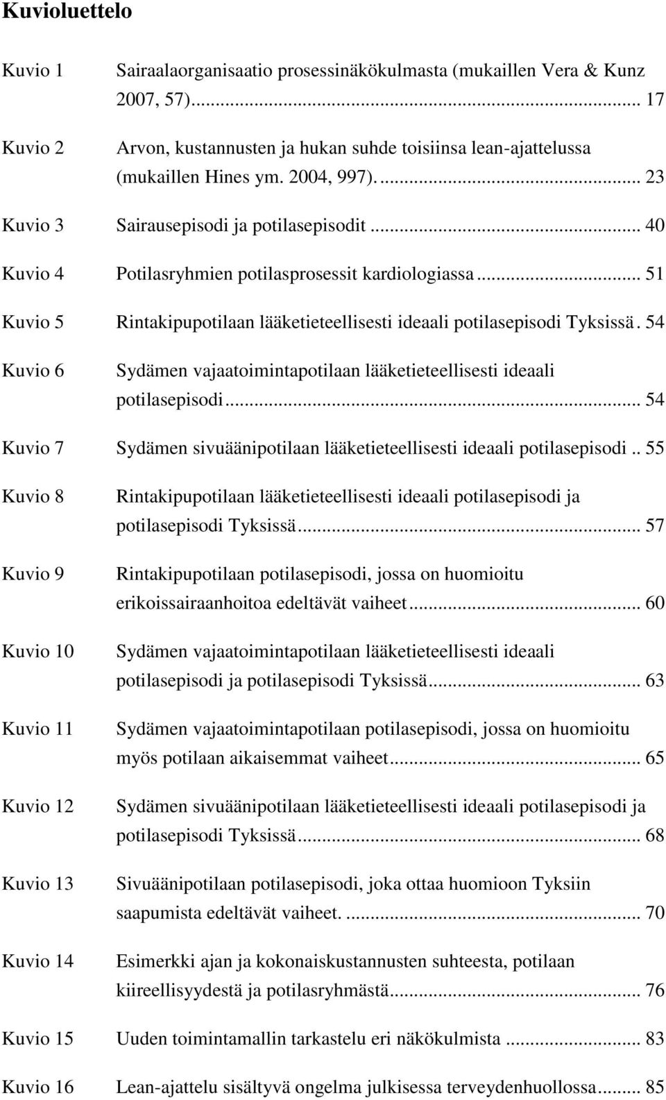 .. 51 Kuvio 5 Rintakipupotilaan lääketieteellisesti ideaali potilasepisodi Tyksissä. 54 Kuvio 6 Sydämen vajaatoimintapotilaan lääketieteellisesti ideaali potilasepisodi.