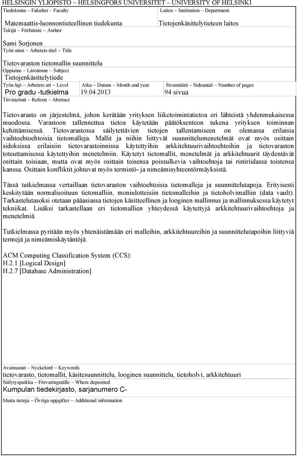 gradu -tutkielma Tiivistelmä Referat Abstract Aika Datum Month and year 19.04.