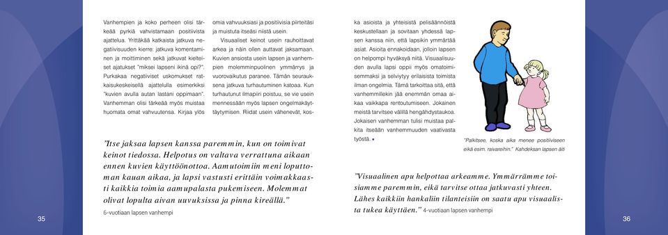 . Purkakaa negatiiviset uskomukset ratkaisukeskeisellä ajattelulla esimerkiksi kuvien avulla autan lastani oppimaan. Vanhemman olisi tärkeää myös muistaa huomata omat vahvuutensa.