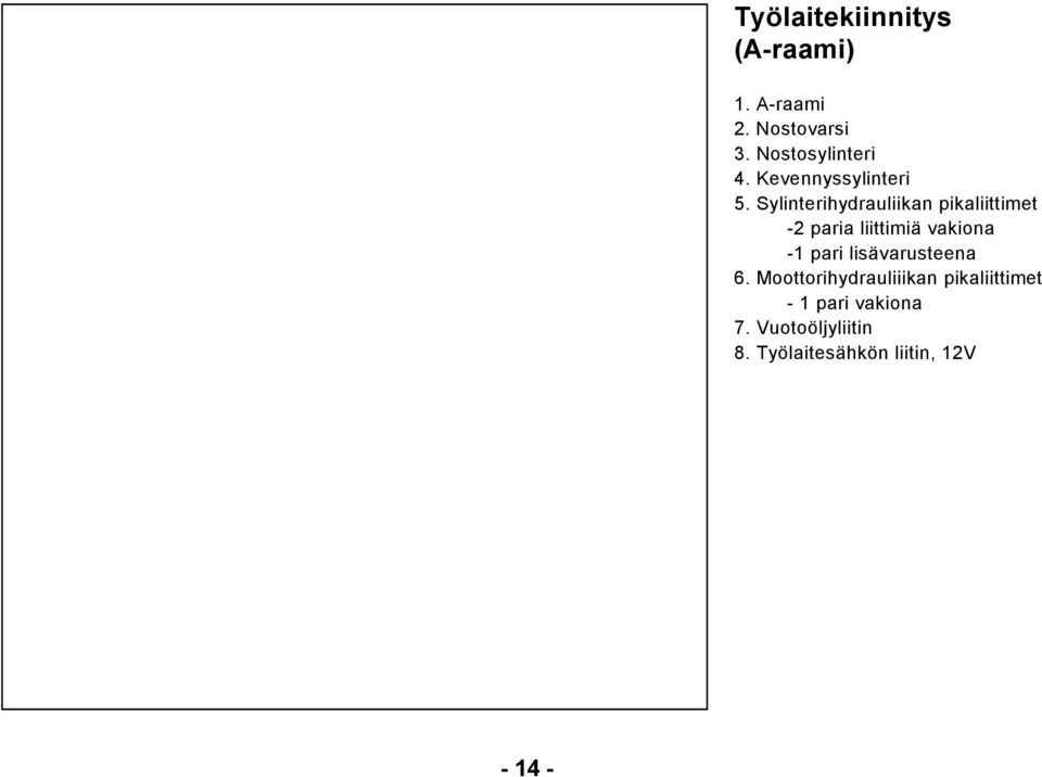 Sylinterihydrauliikan pikaliittimet - paria liittimiä vakiona - pari