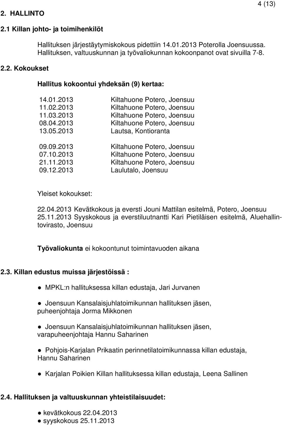 2013 Kiltahuone Potero, Joensuu 08.04.2013 Kiltahuone Potero, Joensuu 13.05.2013 Lautsa, Kontioranta 09.09.2013 Kiltahuone Potero, Joensuu 07.10.2013 Kiltahuone Potero, Joensuu 21.11.