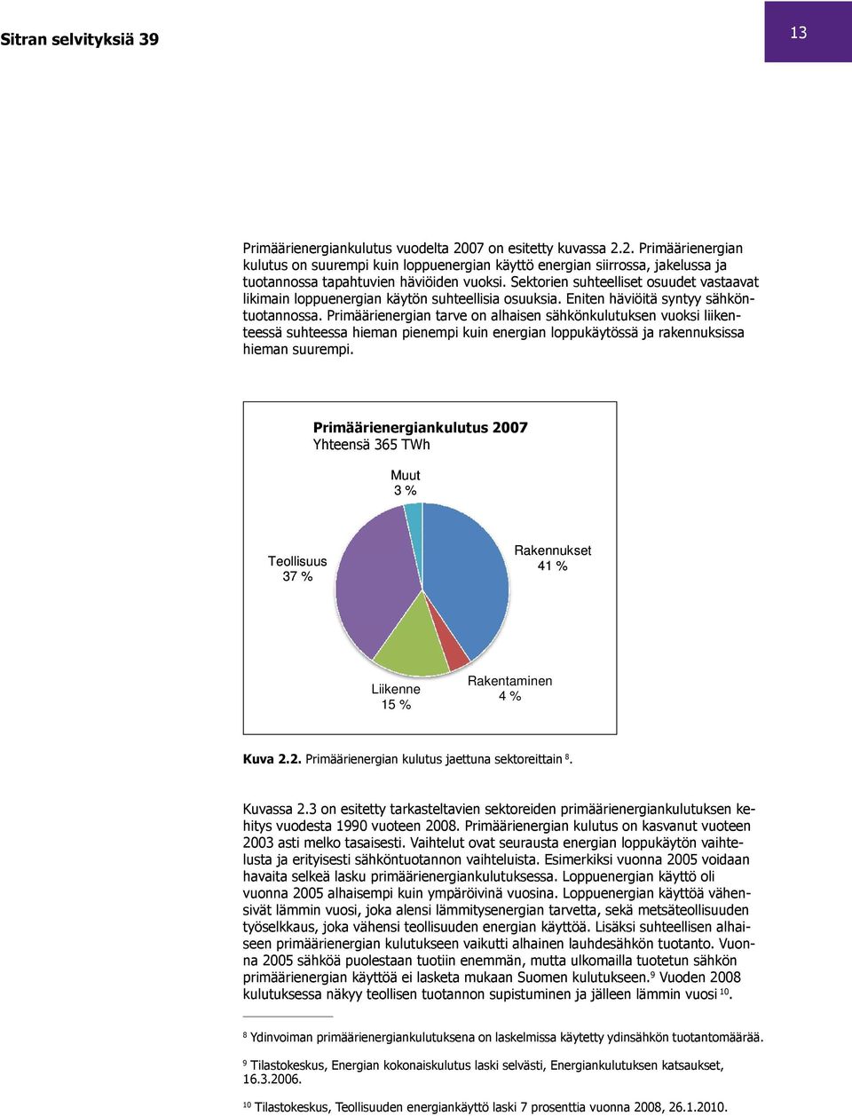 Primäärienergian tarve on alhaisen sähkönkulutuksen vuoksi liikenteessä suhteessa hieman pienempi kuin energian loppukäytössä ja rakennuksissa hieman suurempi.