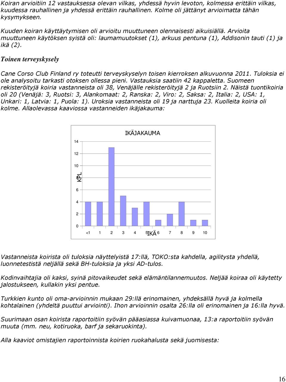 Arvioita muuttuneen käytöksen syistä oli: laumamuutokset (1), arkuus pentuna (1), Addisonin tauti (1) ja ikä (2).